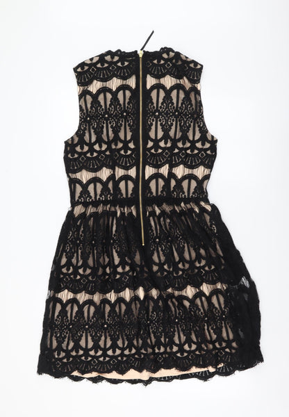 Oasis Womens Black Polyester Fit & Flare Size 12 Round Neck Zip