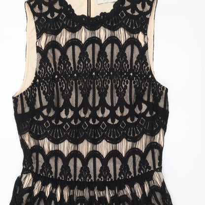 Oasis Womens Black Polyester Fit & Flare Size 12 Round Neck Zip