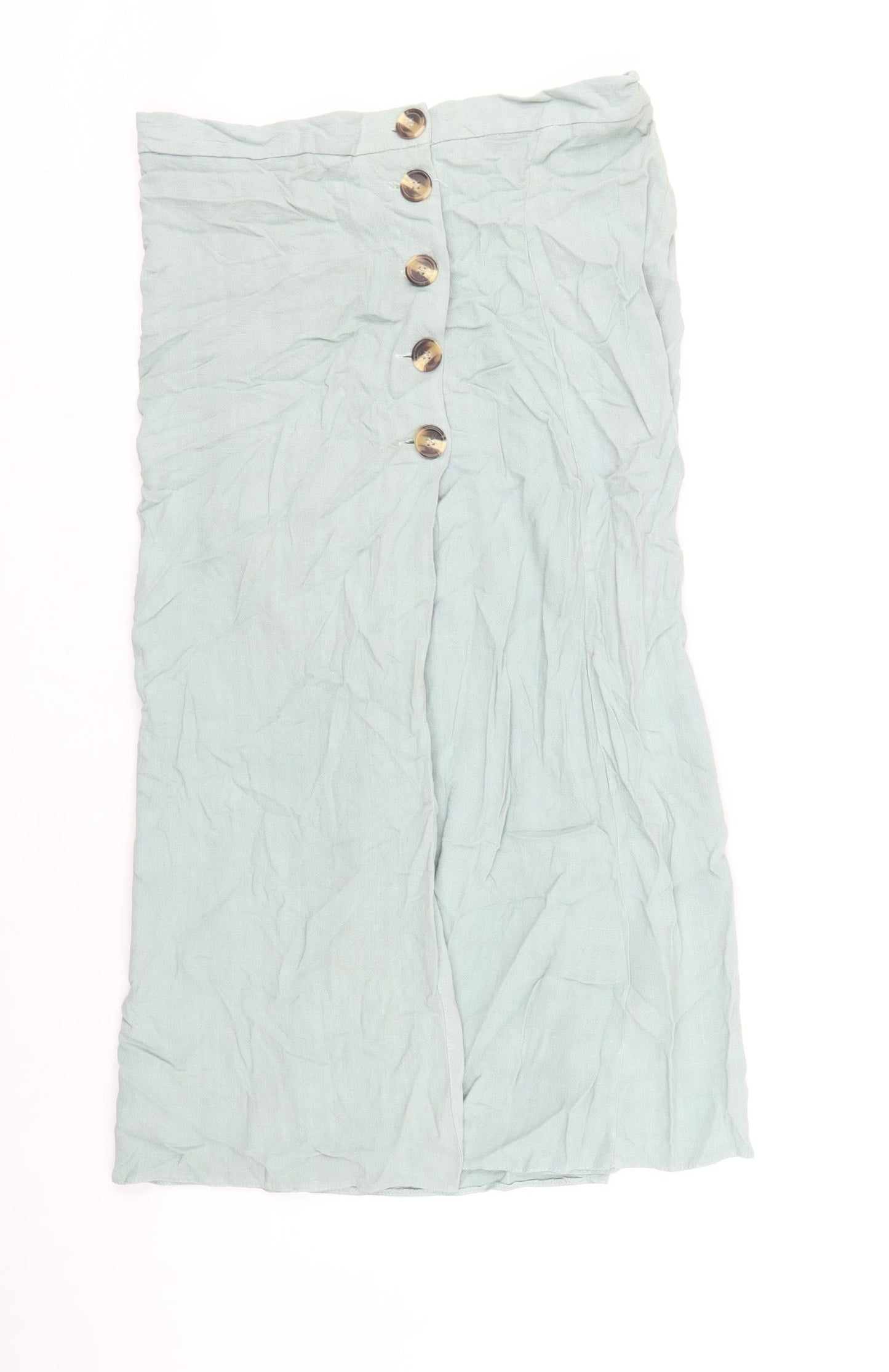 New Look Womens Blue Viscose A-Line Skirt Size 10 Button