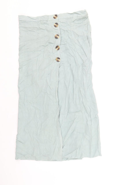 New Look Womens Blue Viscose A-Line Skirt Size 10 Button