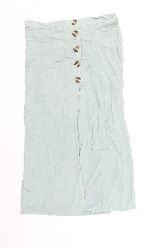 New Look Womens Blue Viscose A-Line Skirt Size 10 Button