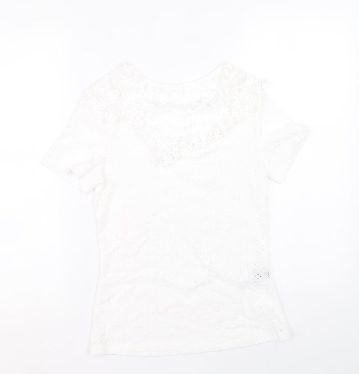 SheIn Womens White Geometric Polyester Basic Blouse Size M Round Neck