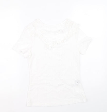 SheIn Womens White Geometric Polyester Basic Blouse Size M Round Neck