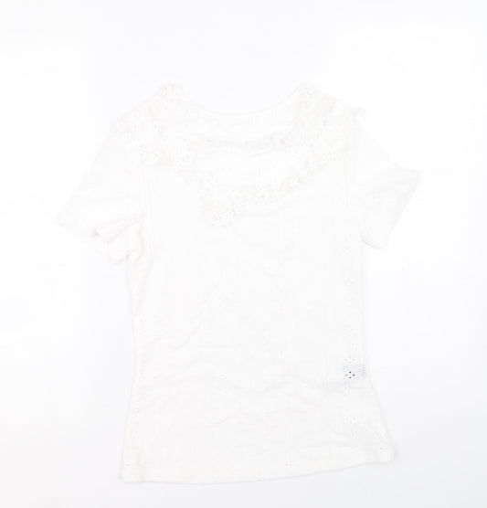 SheIn Womens White Geometric Polyester Basic Blouse Size M Round Neck