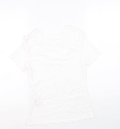 SheIn Womens White Geometric Polyester Basic Blouse Size M Round Neck