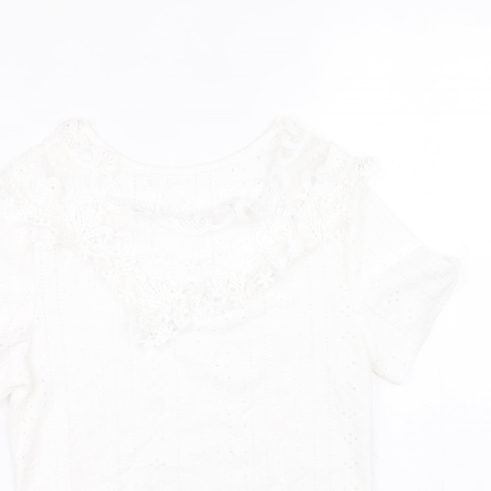 SheIn Womens White Geometric Polyester Basic Blouse Size M Round Neck