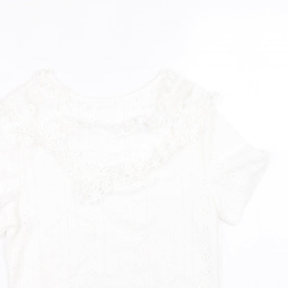 SheIn Womens White Geometric Polyester Basic Blouse Size M Round Neck