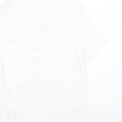 SheIn Womens White Geometric Polyester Basic Blouse Size M Round Neck