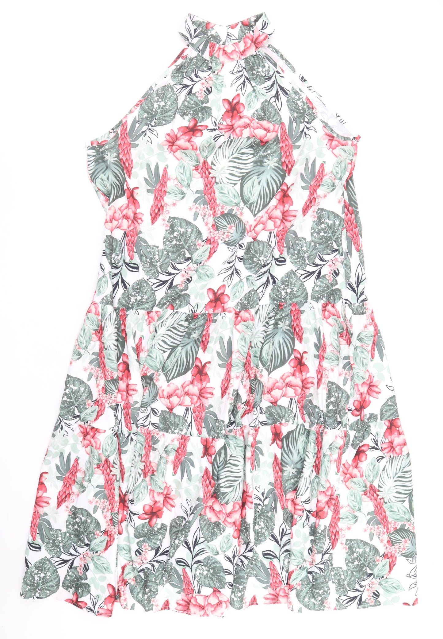 SheIn Womens Multicoloured Floral Polyester A-Line Size M Mock Neck Button