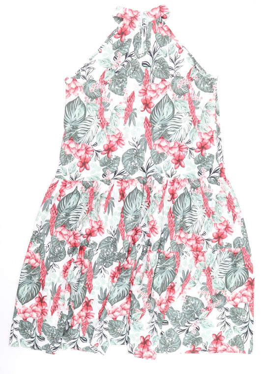 SheIn Womens Multicoloured Floral Polyester A-Line Size M Mock Neck Button