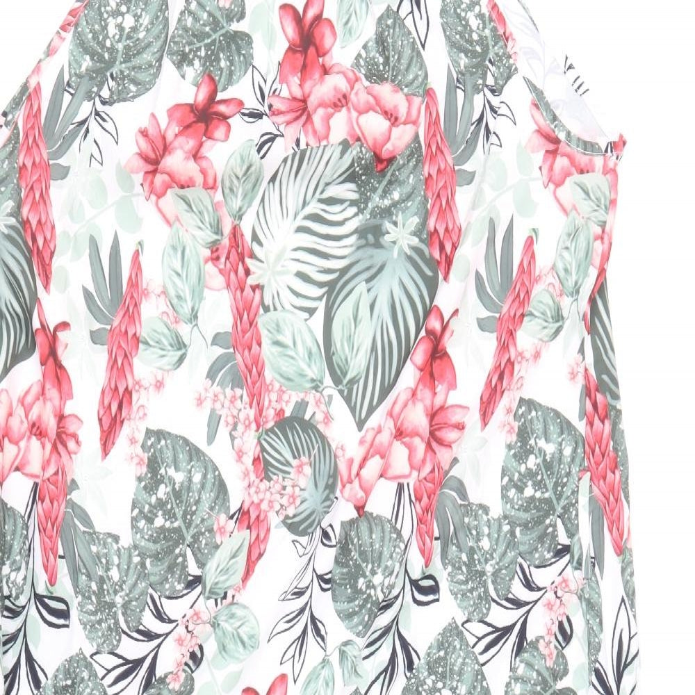 SheIn Womens Multicoloured Floral Polyester A-Line Size M Mock Neck Button