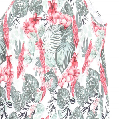 SheIn Womens Multicoloured Floral Polyester A-Line Size M Mock Neck Button