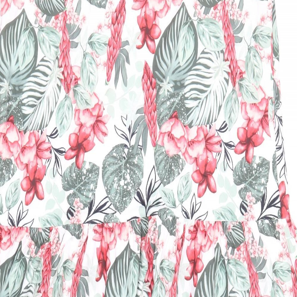 SheIn Womens Multicoloured Floral Polyester A-Line Size M Mock Neck Button