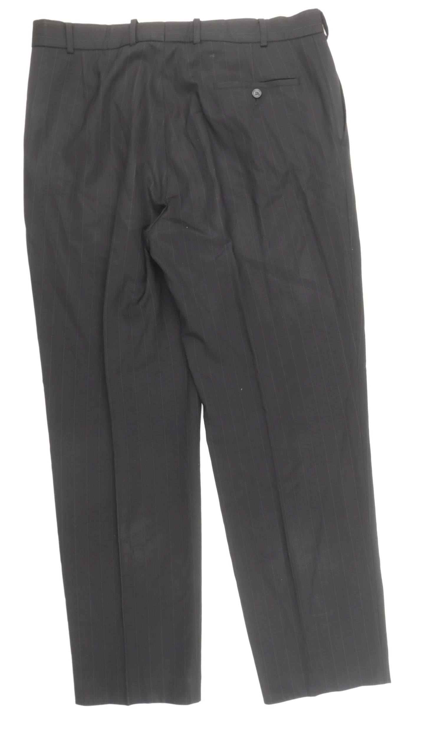 Preworn Mens Black Striped Wool Trousers Size 36 in Regular Zip