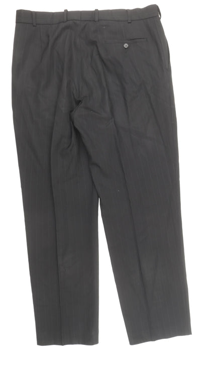 Preworn Mens Black Striped Wool Trousers Size 36 in Regular Zip
