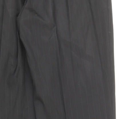 Preworn Mens Black Striped Wool Trousers Size 36 in Regular Zip