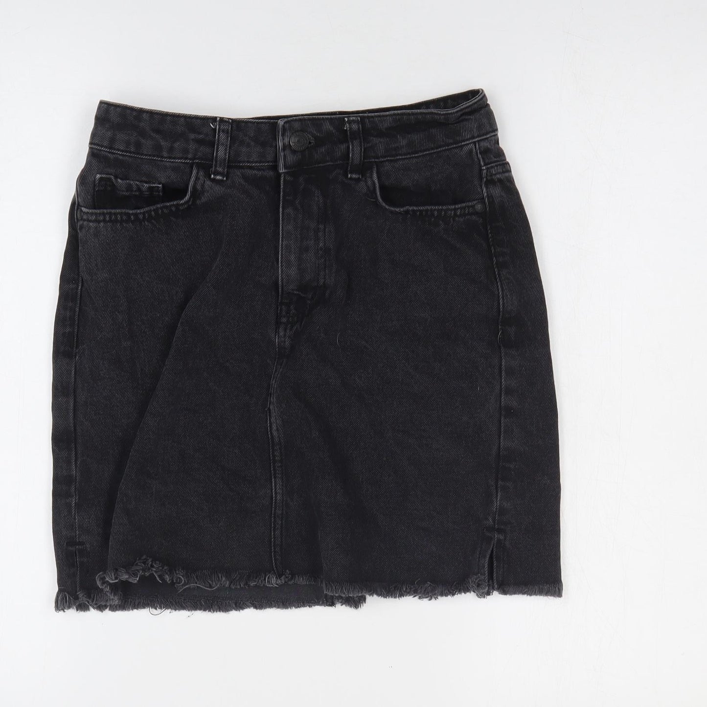 New Look Womens Black Cotton A-Line Skirt Size 8 Zip