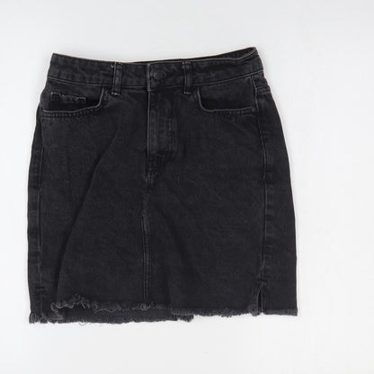 New Look Womens Black Cotton A-Line Skirt Size 8 Zip
