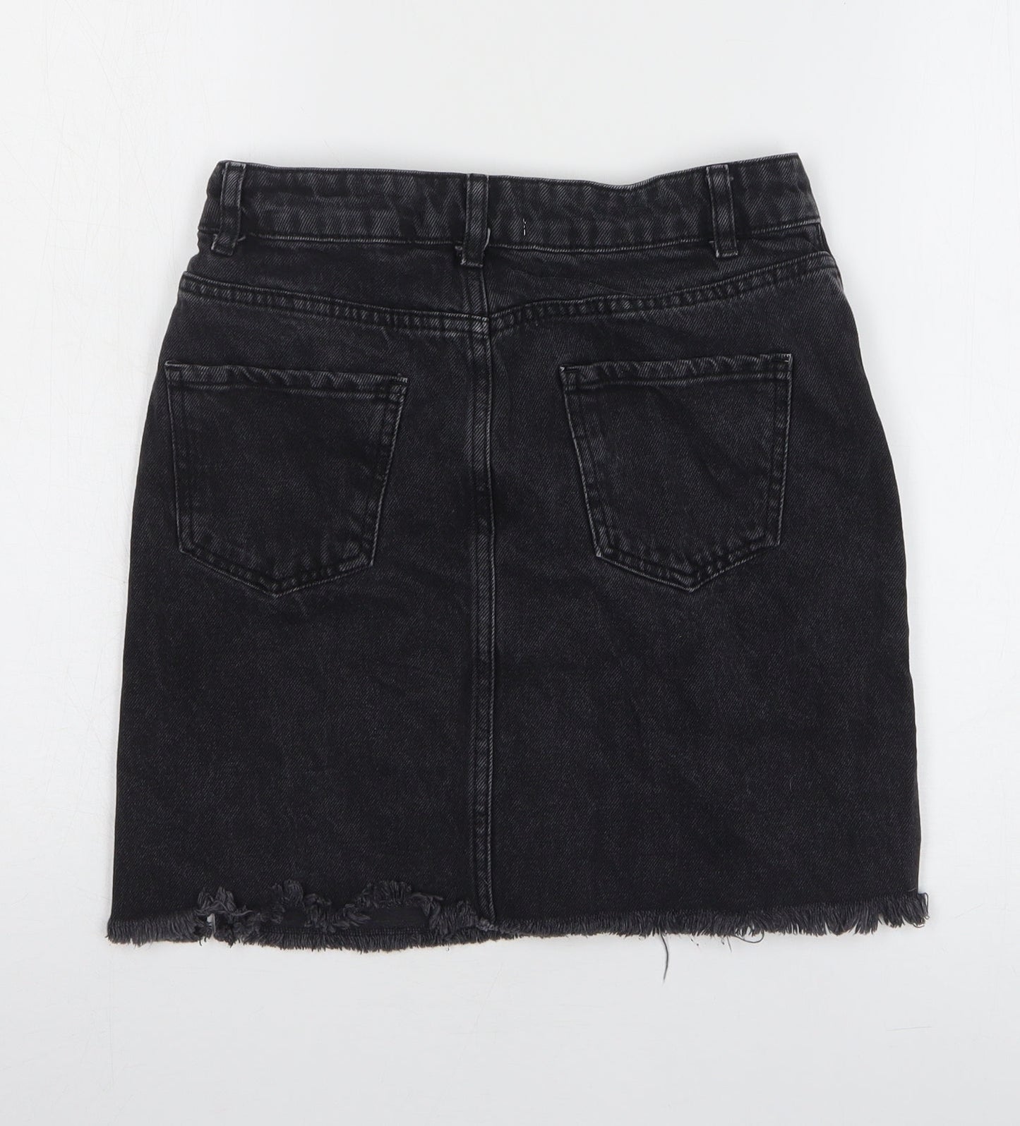 New Look Womens Black Cotton A-Line Skirt Size 8 Zip