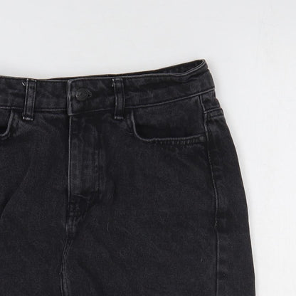 New Look Womens Black Cotton A-Line Skirt Size 8 Zip