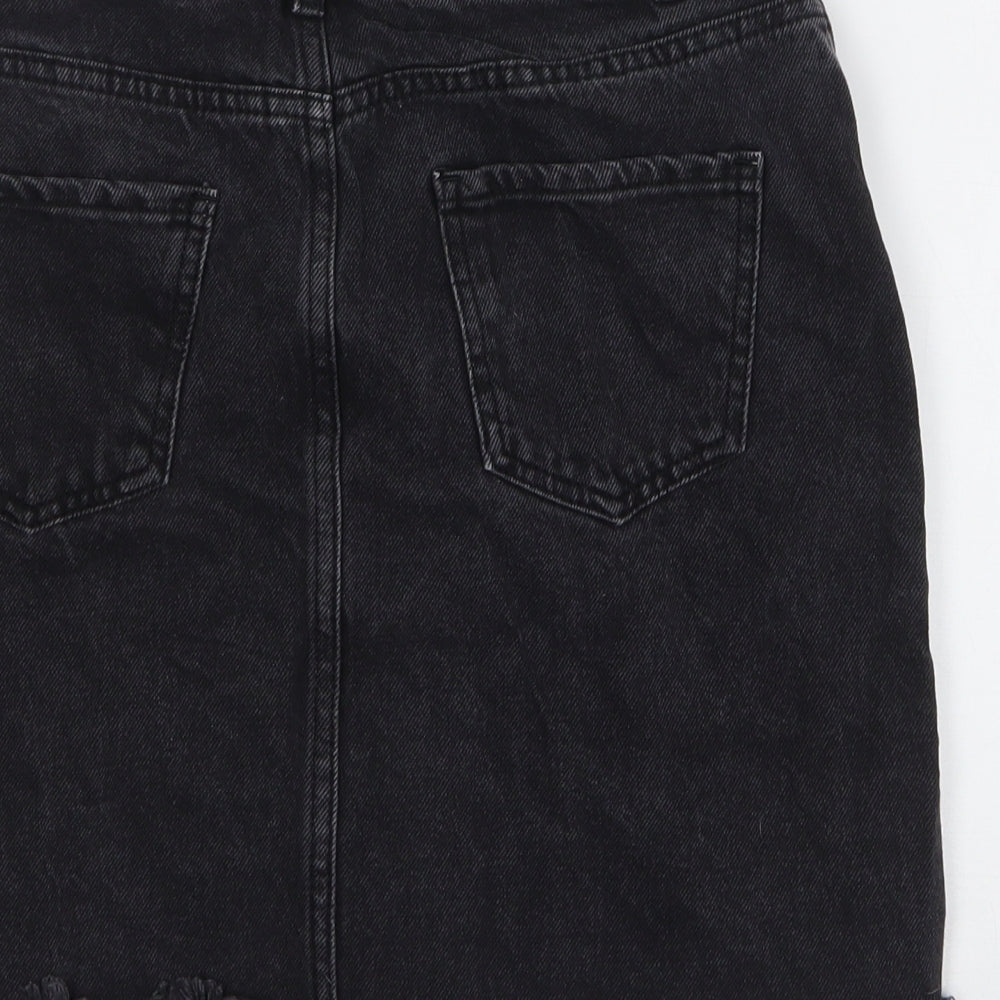 New Look Womens Black Cotton A-Line Skirt Size 8 Zip