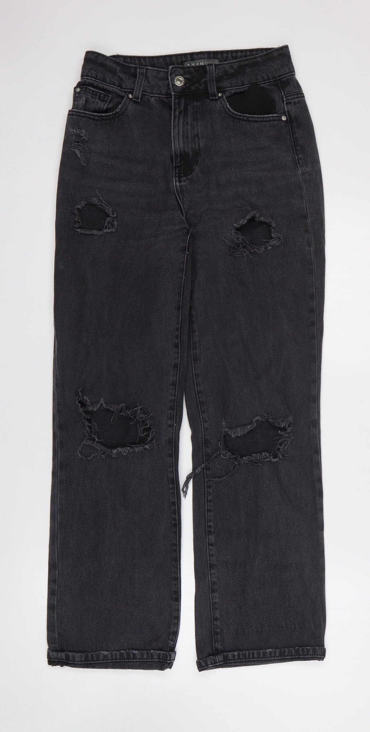 Primark Womens Grey Cotton Straight Jeans Size 8 Regular Zip