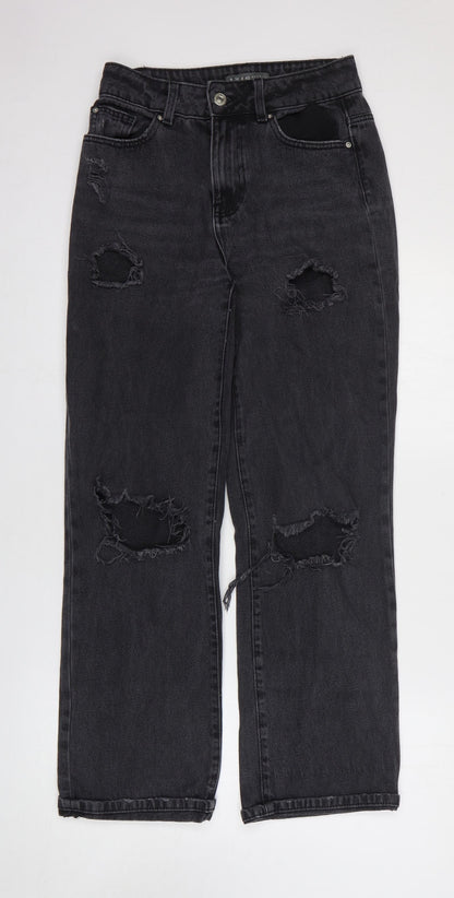 Primark Womens Grey Cotton Straight Jeans Size 8 Regular Zip