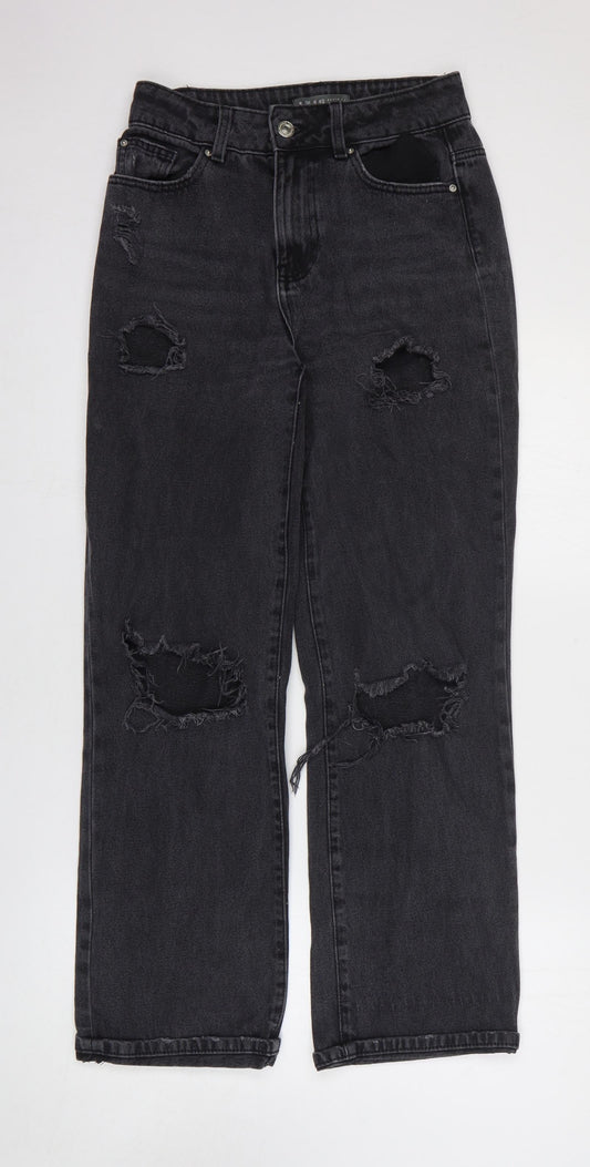 Primark Womens Grey Cotton Straight Jeans Size 8 Regular Zip