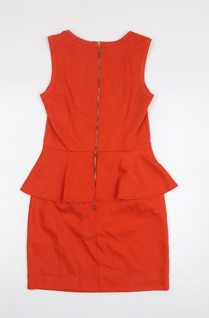 H&M Womens Orange Polyester Pencil Dress Size 8 Round Neck Zip