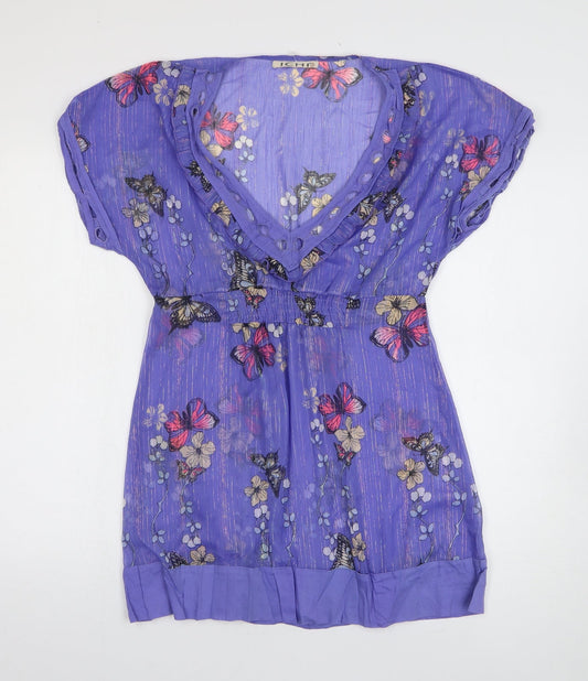 ICHI Womens Purple Geometric Polyester A-Line Size S V-Neck Pullover - Butterfly Print