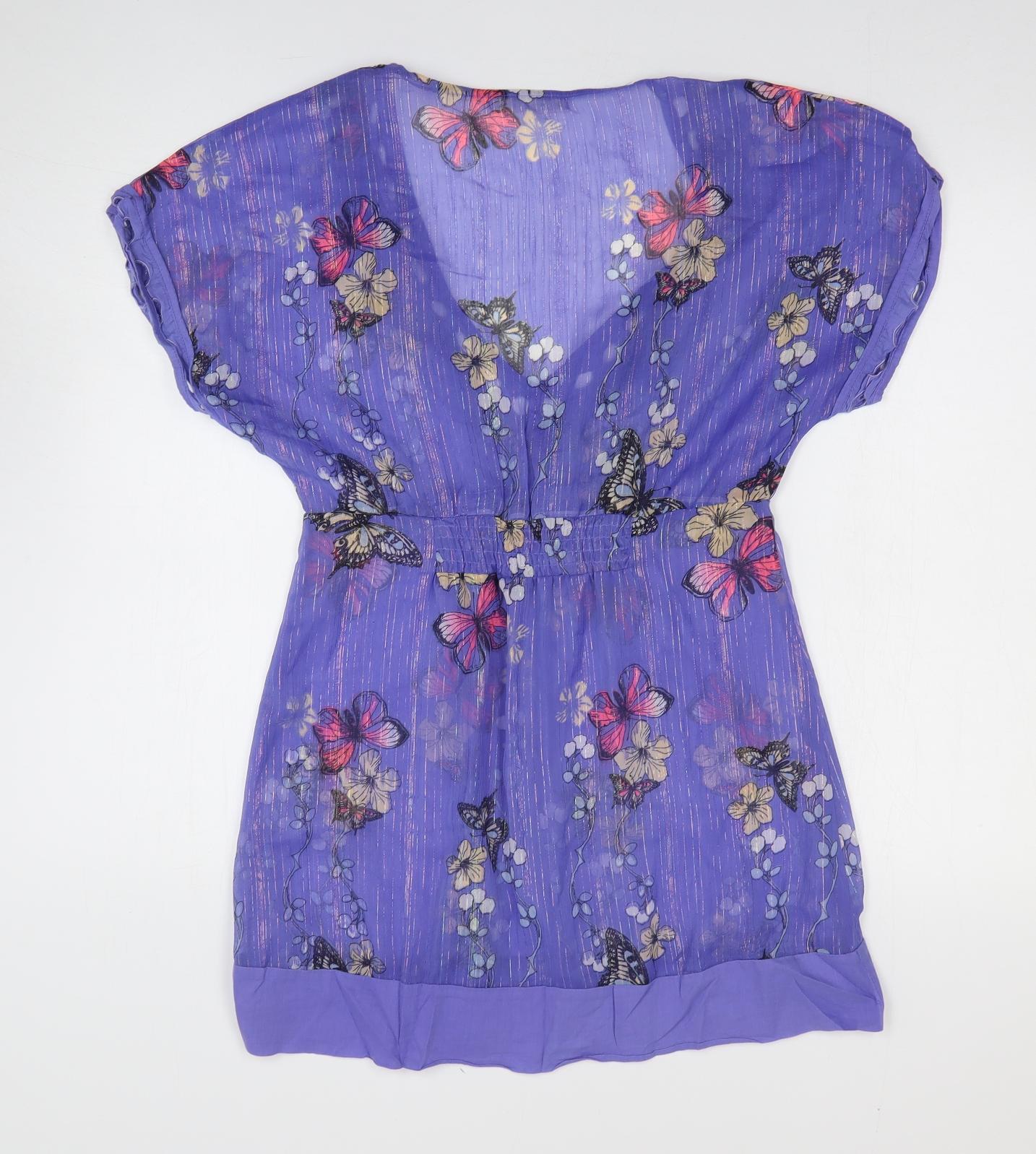 ICHI Womens Purple Geometric Polyester A-Line Size S V-Neck Pullover - Butterfly Print