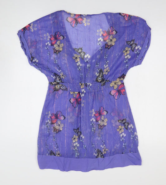 ICHI Womens Purple Geometric Polyester A-Line Size S V-Neck Pullover - Butterfly Print