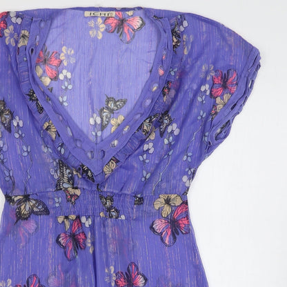 ICHI Womens Purple Geometric Polyester A-Line Size S V-Neck Pullover - Butterfly Print