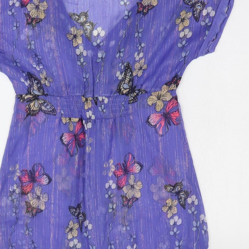 ICHI Womens Purple Geometric Polyester A-Line Size S V-Neck Pullover - Butterfly Print