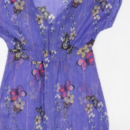 ICHI Womens Purple Geometric Polyester A-Line Size S V-Neck Pullover - Butterfly Print