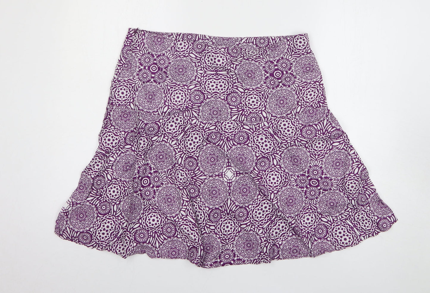 Marks and Spencer Womens Purple Geometric Linen A-Line Skirt Size 14 Zip