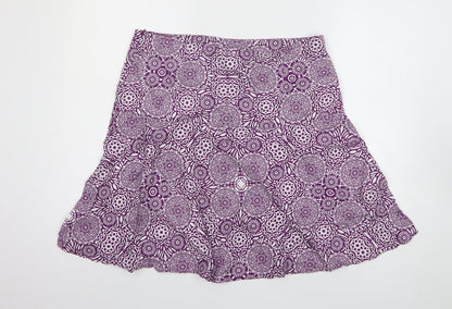 Marks and Spencer Womens Purple Geometric Linen A-Line Skirt Size 14 Zip