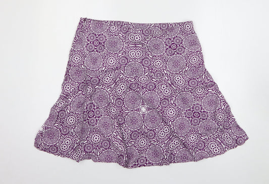 Marks and Spencer Womens Purple Geometric Linen A-Line Skirt Size 14 Zip