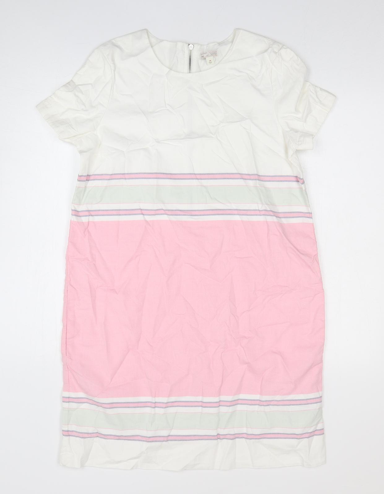 Gap Womens Pink Striped 100% Cotton Shift Size S Round Neck Zip