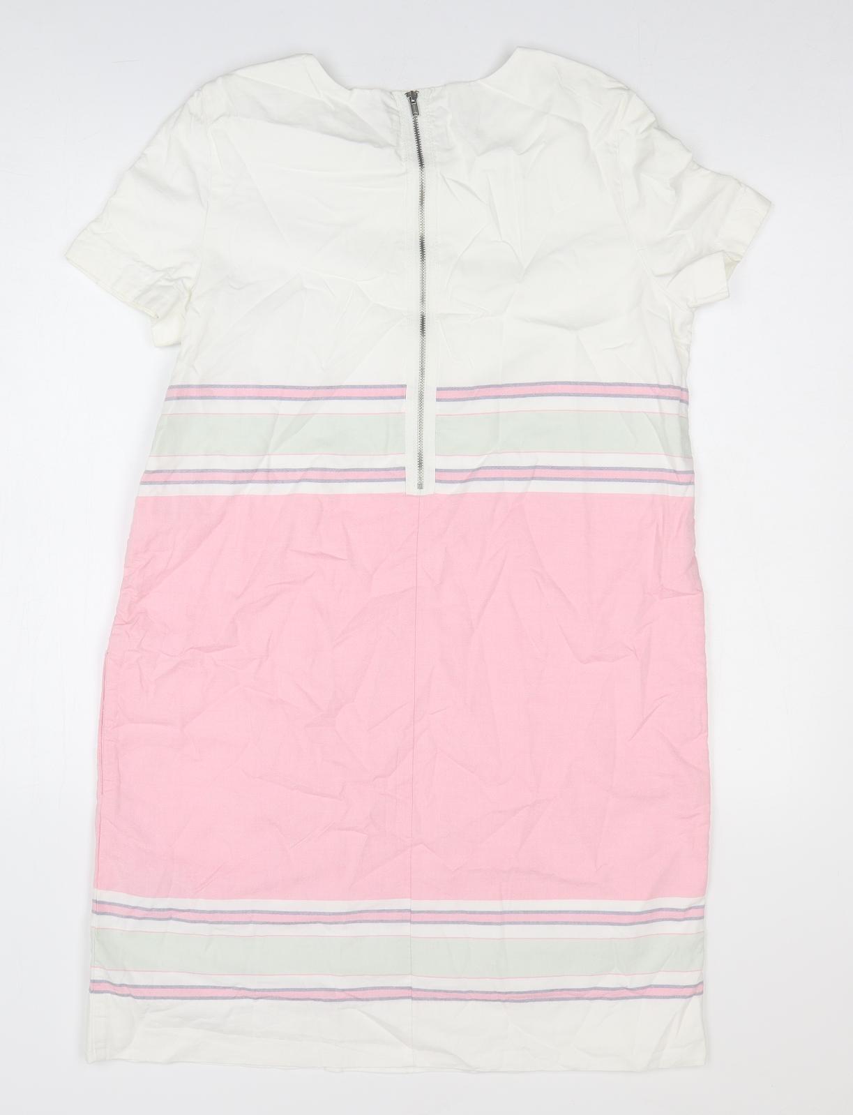 Gap Womens Pink Striped 100% Cotton Shift Size S Round Neck Zip