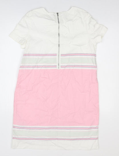 Gap Womens Pink Striped 100% Cotton Shift Size S Round Neck Zip