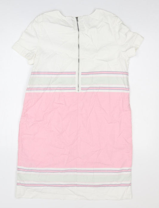 Gap Womens Pink Striped 100% Cotton Shift Size S Round Neck Zip