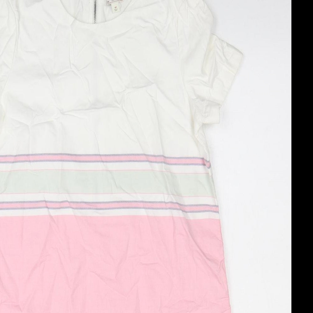 Gap Womens Pink Striped 100% Cotton Shift Size S Round Neck Zip