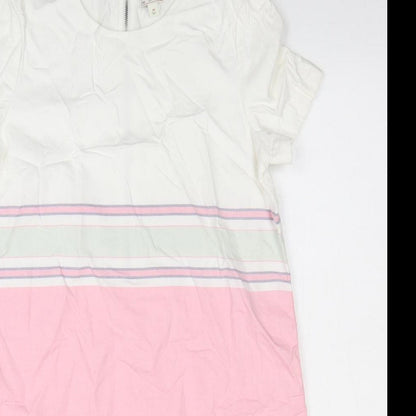 Gap Womens Pink Striped 100% Cotton Shift Size S Round Neck Zip