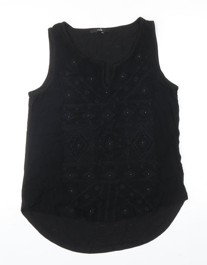 George Womens Black Geometric Viscose Basic Blouse Size 10 Round Neck