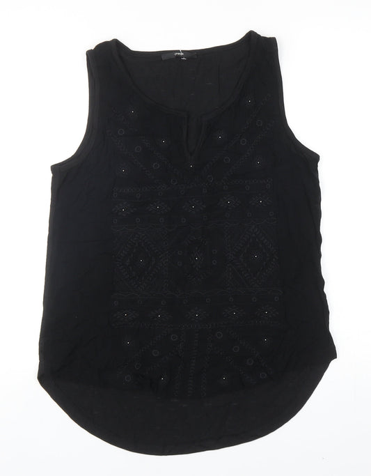 George Womens Black Geometric Viscose Basic Blouse Size 10 Round Neck