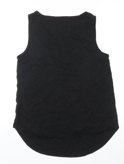 George Womens Black Geometric Viscose Basic Blouse Size 10 Round Neck