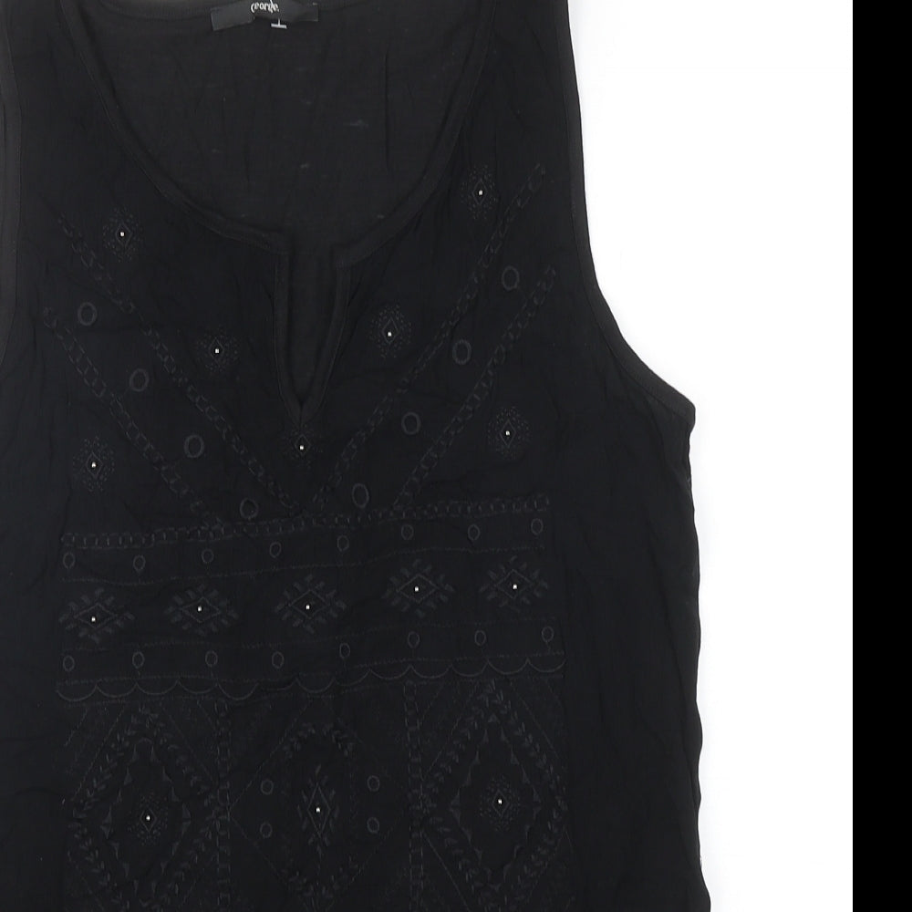 George Womens Black Geometric Viscose Basic Blouse Size 10 Round Neck