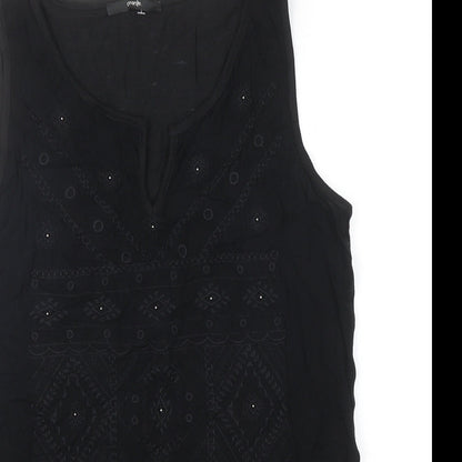 George Womens Black Geometric Viscose Basic Blouse Size 10 Round Neck