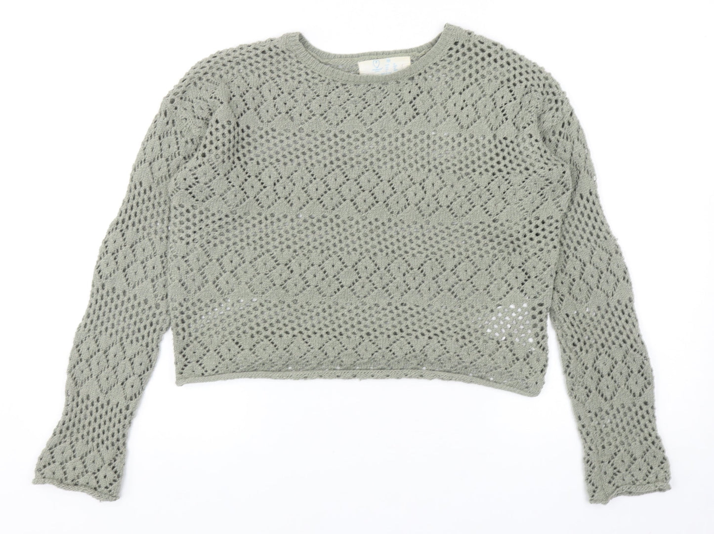 Primark Womens Green Round Neck Geometric Polyester Pullover Jumper Size XS - UK Size 6-8